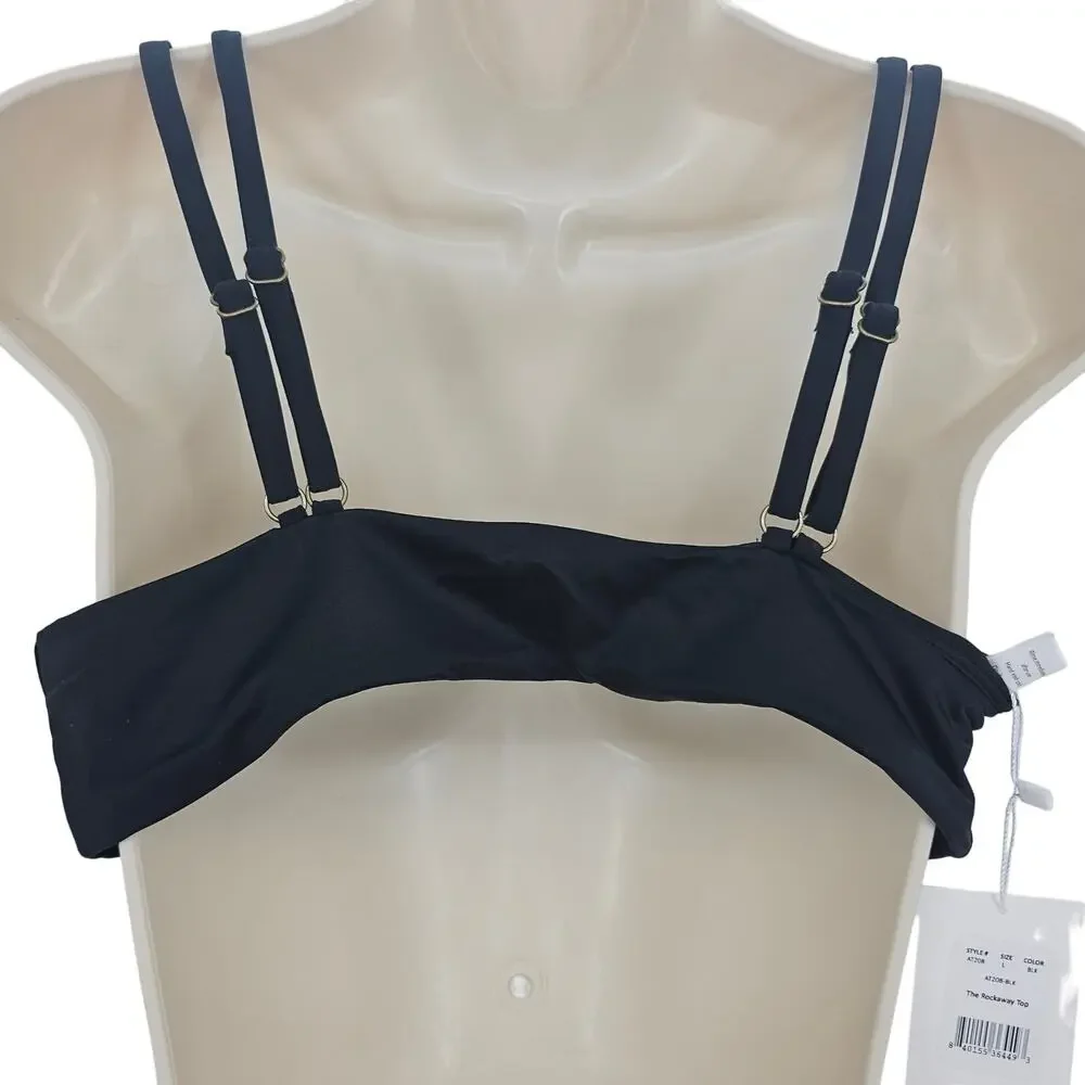 Andie Swim Womans size S The Rockaway Double Strap Bikini Top Black NEW